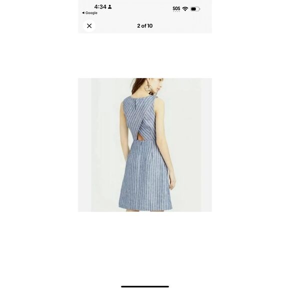 J. Crew Womens Chevron Striped Fit & Flare Linen Mini Dress Cut Out Back - Picture 2 of 9